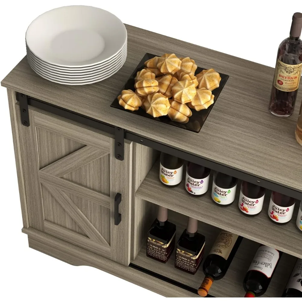 خزانة بار بانانا مع بابين منزلقين للحظيرة، خزانة تخزين للمزرعة، حامل تلفزيون (خشب طبيعي)