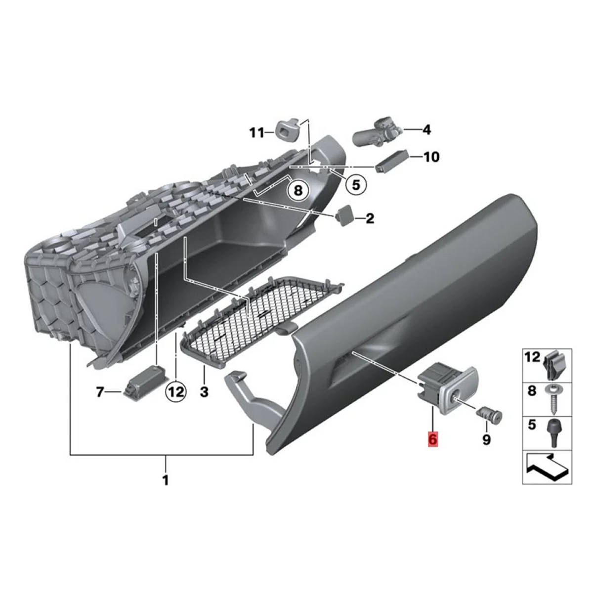 Manija de pestillo del interruptor de la guantera del abridor del coche 51169290976 para BMW 1, 2, 3, 4 Series F20, F21, F22, F30, F31, F32, F33, F36, F82, F83