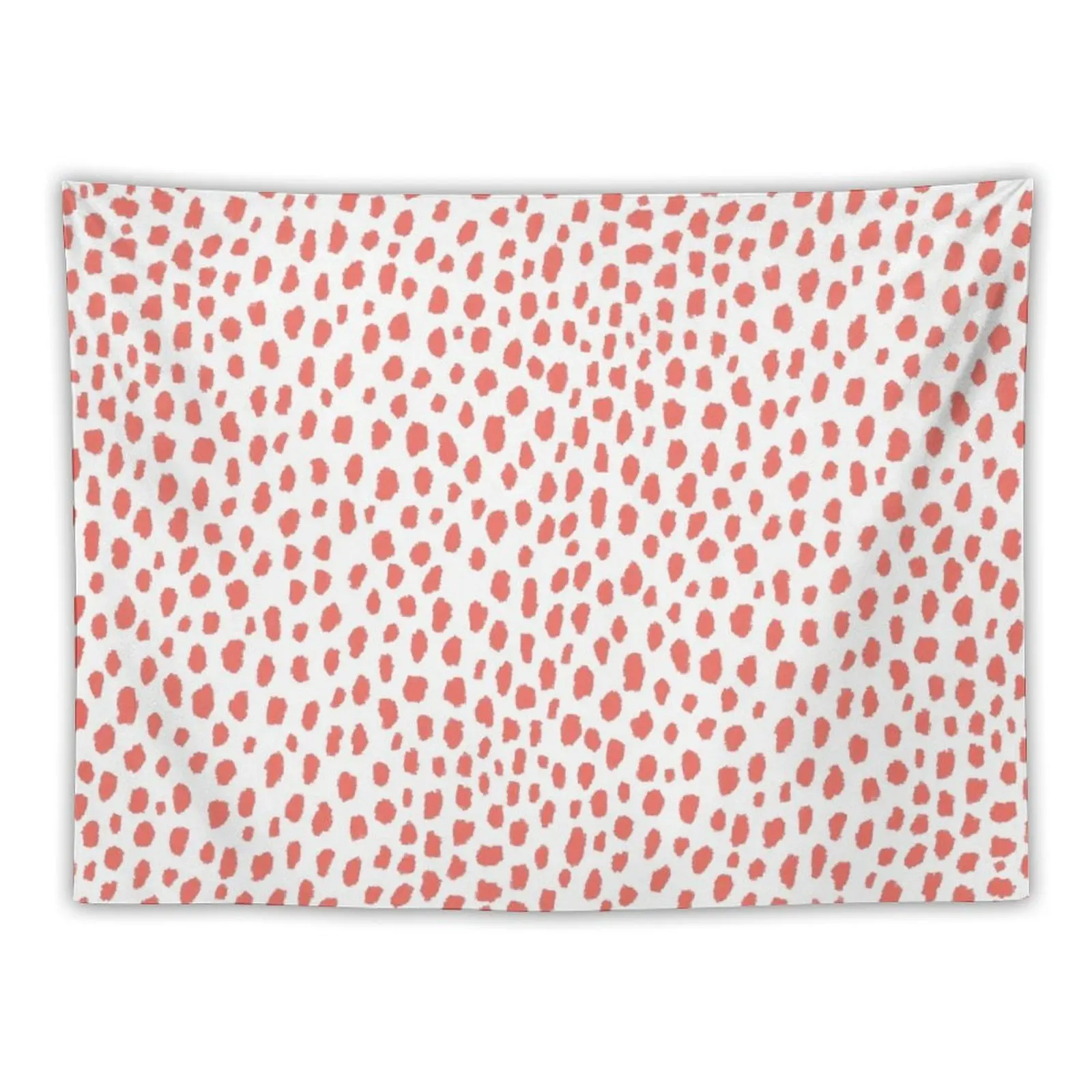 

Handmade Polka Dot Paint Brush Pattern (Pantone Living Coral and White) Tapestry Room Decorator Kawaii Room Decor Tapestry