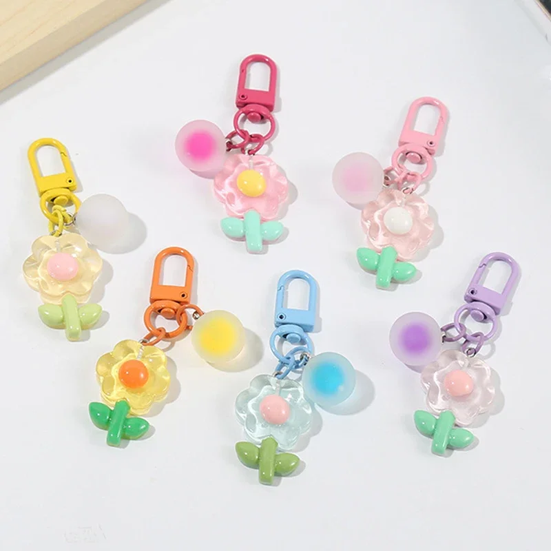 Acrylic Flower Car Key Chain Color Diy Flower Keychains Pendant Student Girls Sunflower Acrylic Bag Pendant Keyring Jewelry