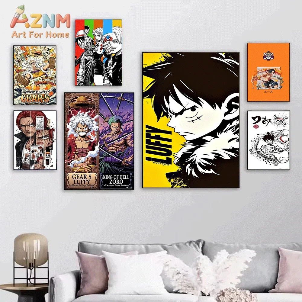 One Piece Anime Canvas Wall Art No Frame Straw Hat Crew Luffy Zoro Ace Chopper Manga Print Painting Bedroom Living Room Home W
