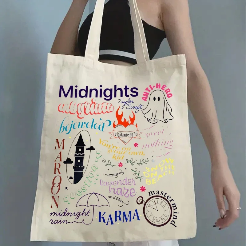 Bolso de lona de gran capacidad para mujer, bolsa de hombro para compras, almacenamiento de libros de moda, nuevo álbum de medianoche, Folklore