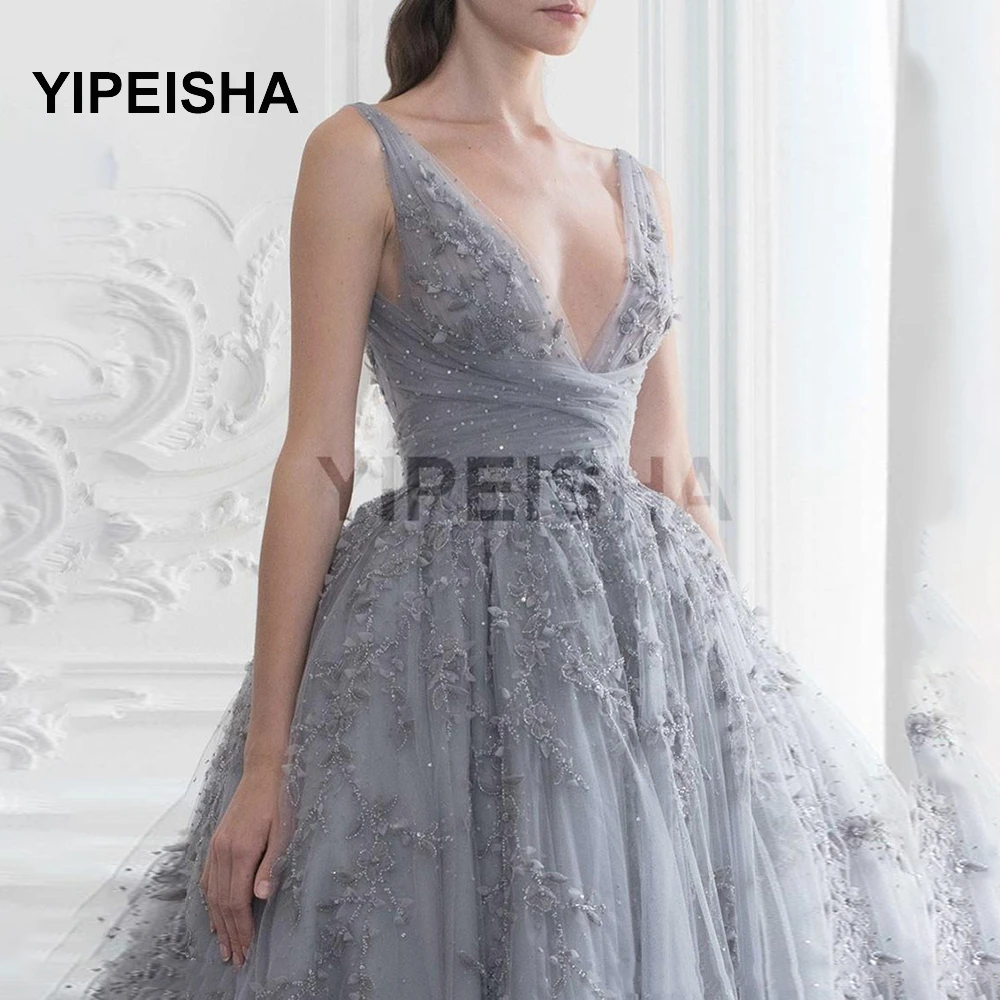 Customized Grey Evening Dresses Short Beading Dress Elegant Prom Gowns Vintage Formal Dress Party Robe De Soiree