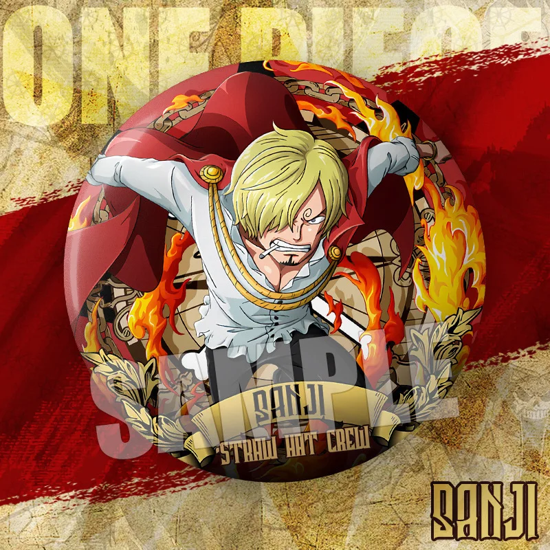 One Piece Luffy Tinplate Pin Roronoa Zoro อะนิเมะอุปกรณ์ต่อพ่วงเสื้อผ้ากระเป๋าเป้สะพายหลังรอบปุ่มเข็มกลัด Lapel ป้ายเครื่องประดับพัดลมของขวัญ