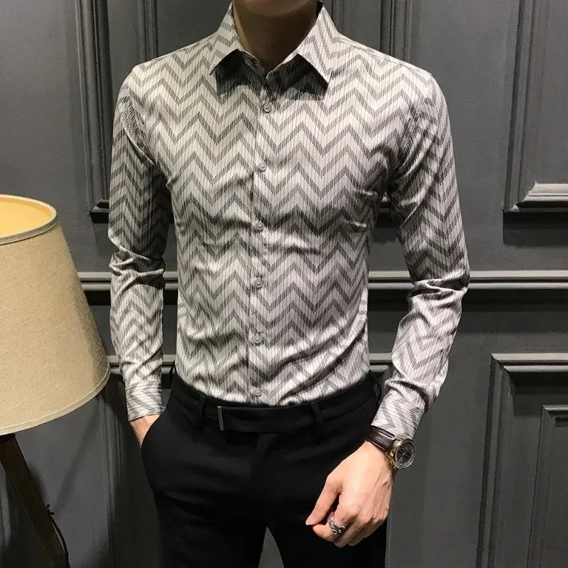Business Printed Men's Shirt 2025 Autumn New Fashion Versatile Long Sleeve Button Splicing Versatile Cardigan
