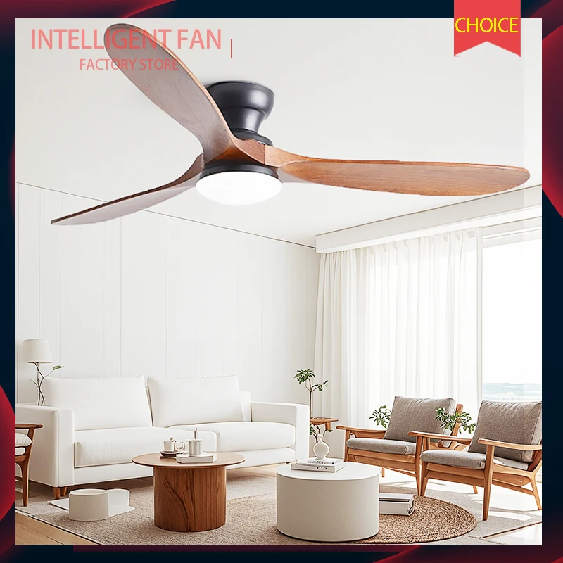 

42/52/60inch Low Floor Ceiling Fan Light Remote Control Led Llights Indoor Restaurant Solid wood fan leaves With Fan Chandelier