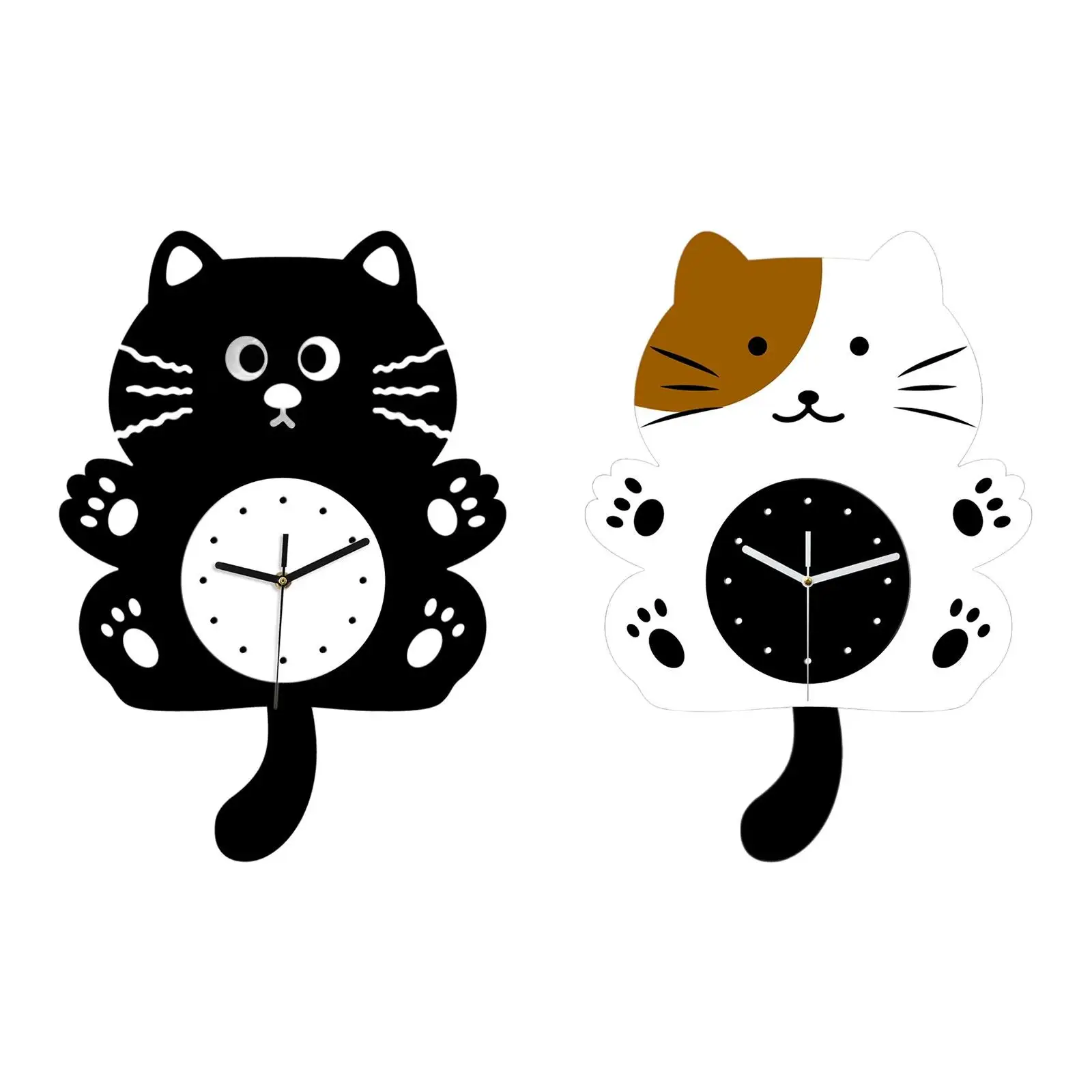 Cat Shaped Wall Clock Home Decor Acrylic Multifunctional Modern Kids Room Clock Mute for Kitchen Hotel Ornament Cafe