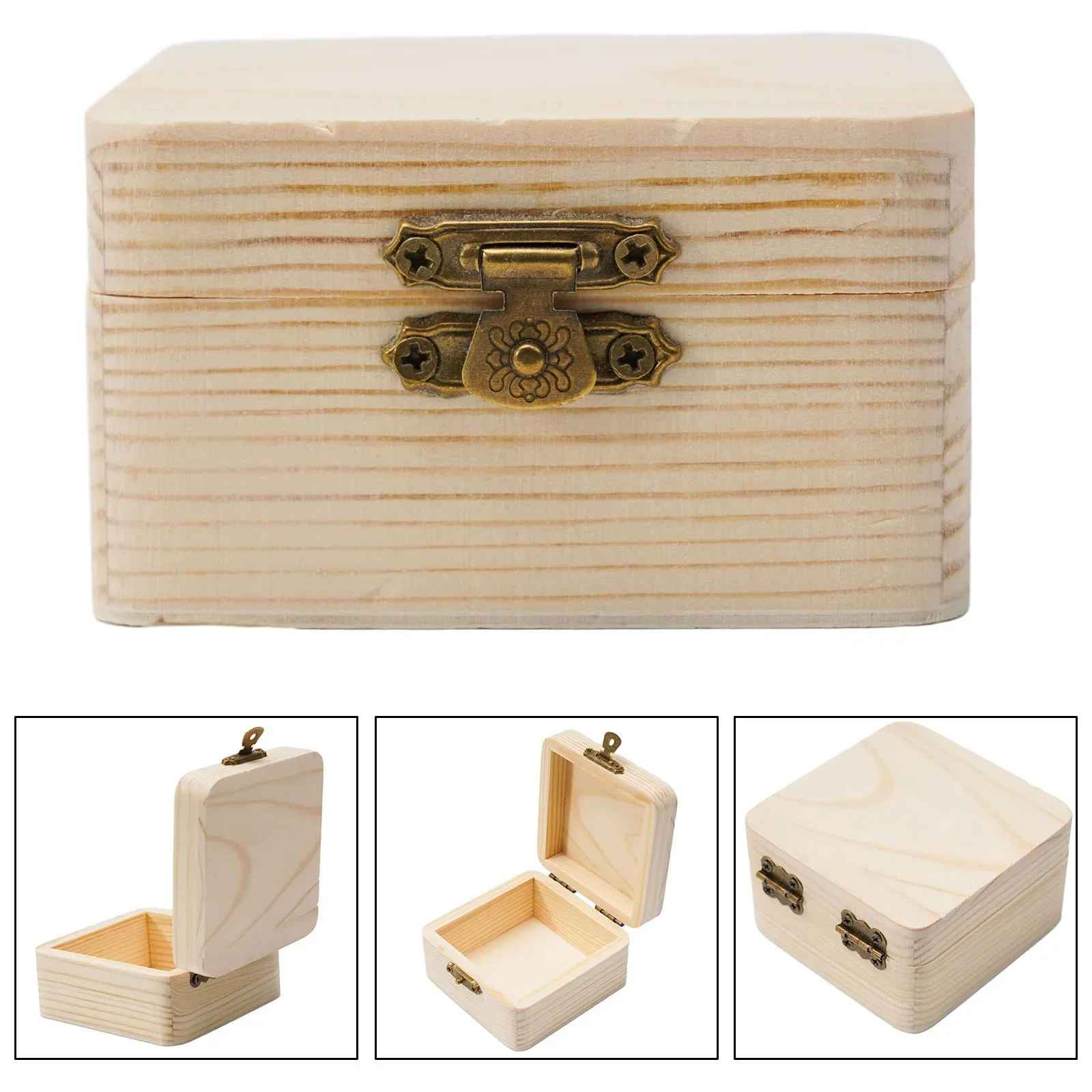 1pcs Wooden Storage Box Plain Natural Wooden Packing Box Storage Box Gift Box Plain Wood With Lid Multifunction Hinged Boxes