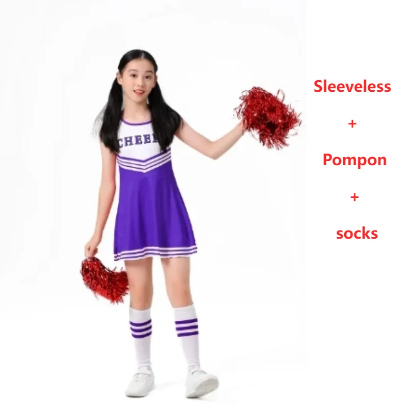 Children\'s Cosplay Skirt Cheerleading Uniform with Small Ball Five-color Sleeveless Football Campus Performance Cosplay Skirt