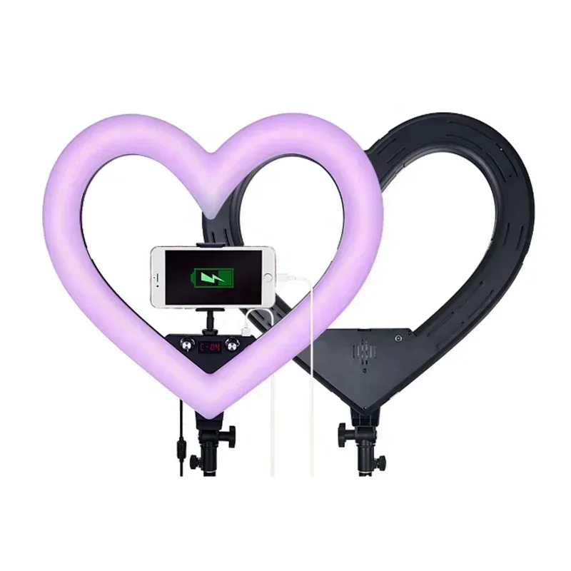 

19 inch Live Broadcast Phone Heart Shap LED Ring Light RGB with Tripod Stand Makeup Beauty Lighting for Tik Tok Youtuber