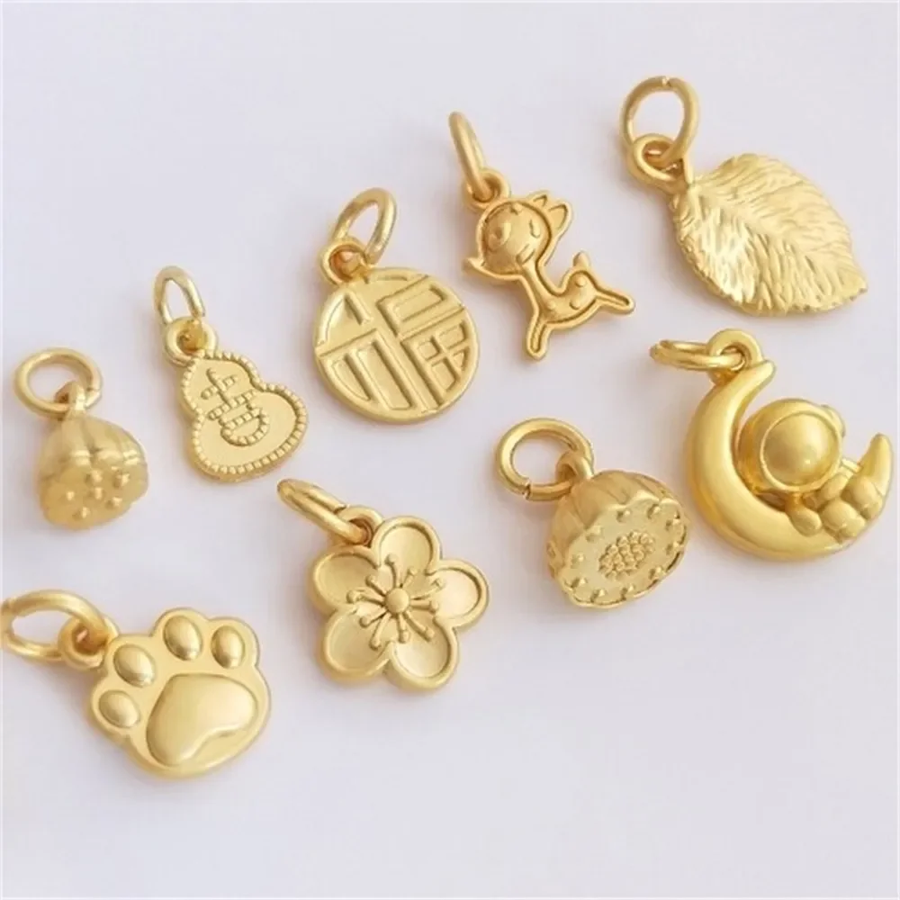 14K Dumb Golden Lotus Gourd Fu Brand Cherry Blossom Tree Leaves Cat's Paw Fawn Pendant DIY Bracelet Jewelry Charms Pendant K404