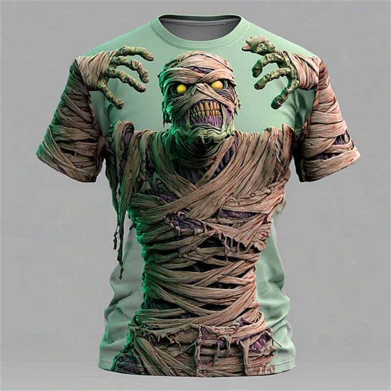 New Men's Halloween T-shirt with 3D Mummy Printed Pattern Short Sleeve T-shirt Crew Neck Shirt Designer Horror Party clothing