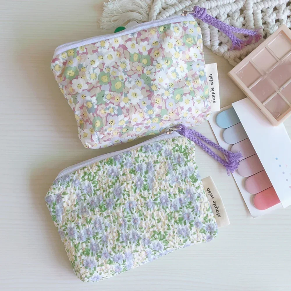 Mini Cotton Floral Organizer Bags for Women Bag Small Fabric Cosmetic Make Up Bag Cute Purse Coin Pouch Children Cosmetic Case