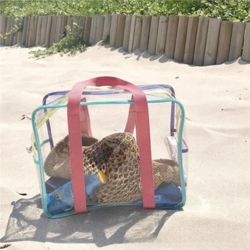 大型透明 PVC ゼリーバッグ女性用スイミングトイレタリーバッグ防水バスルーム入浴ハンドバッグビーチサンドバッグ収納オーガナイザー