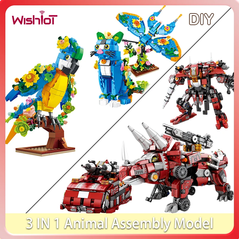 

408pcs 3 IN 1 parrot butterfly cat Building Block Dinosaur model desk ornaments Creative Animal Assembly Kids Toys Gifts #T3