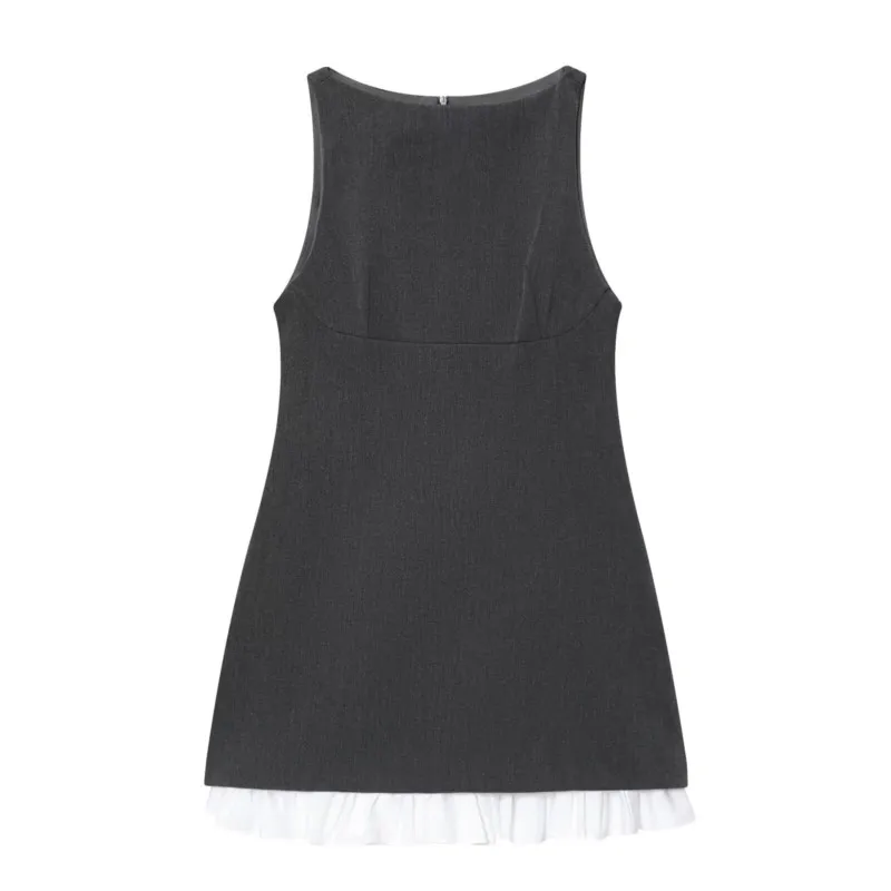 Mulheres sem mangas vestido curto barco pescoço casual requintado elegante inferior cor contrastante em camadas high street mini vestidos