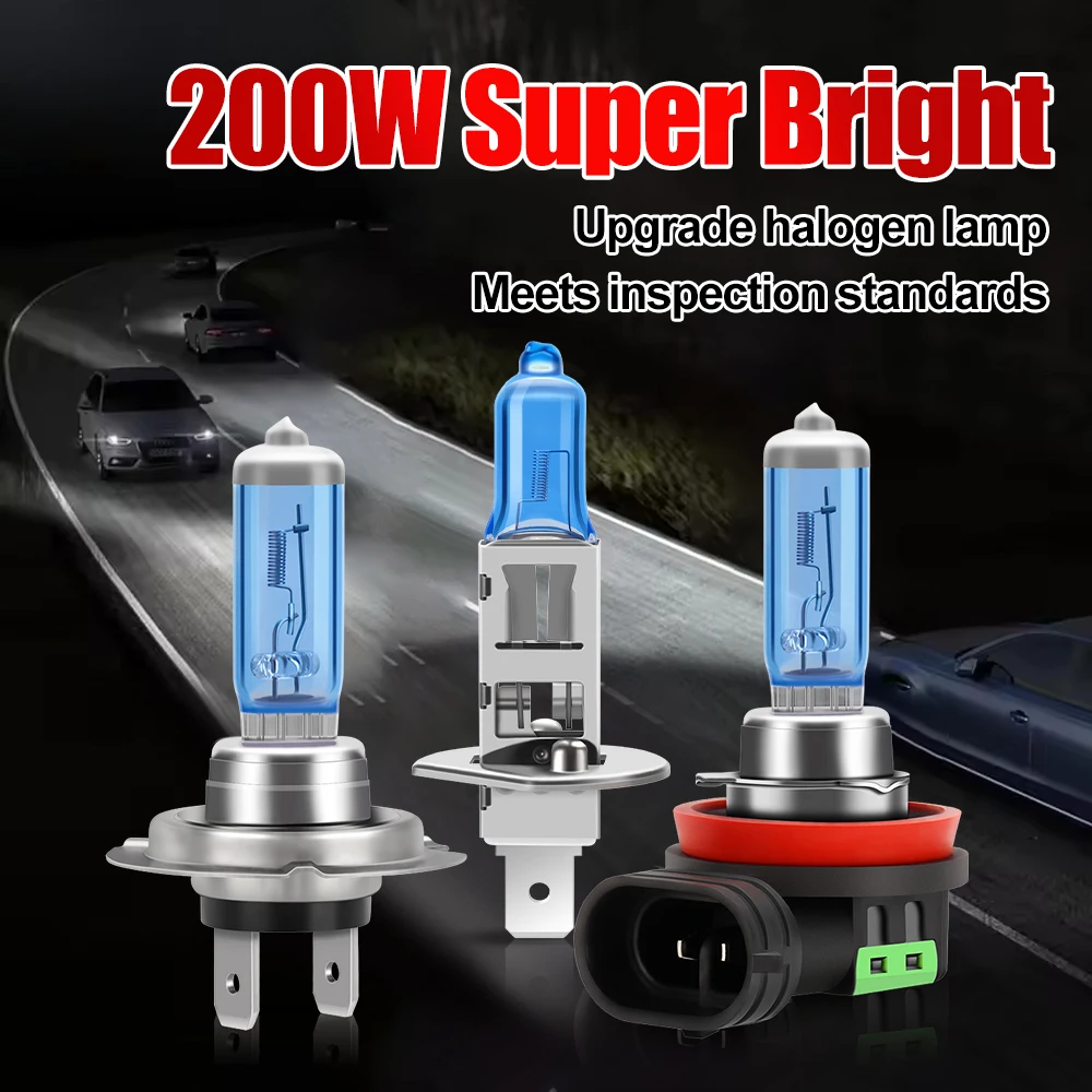 

200W 20000LM H7 H11 Halogen Headlight H1 H4 9012 9007 H13 Hi/Lo Beam 12V 6000K Canbus No Error HB3 9005 HB4 9006 White Bulb