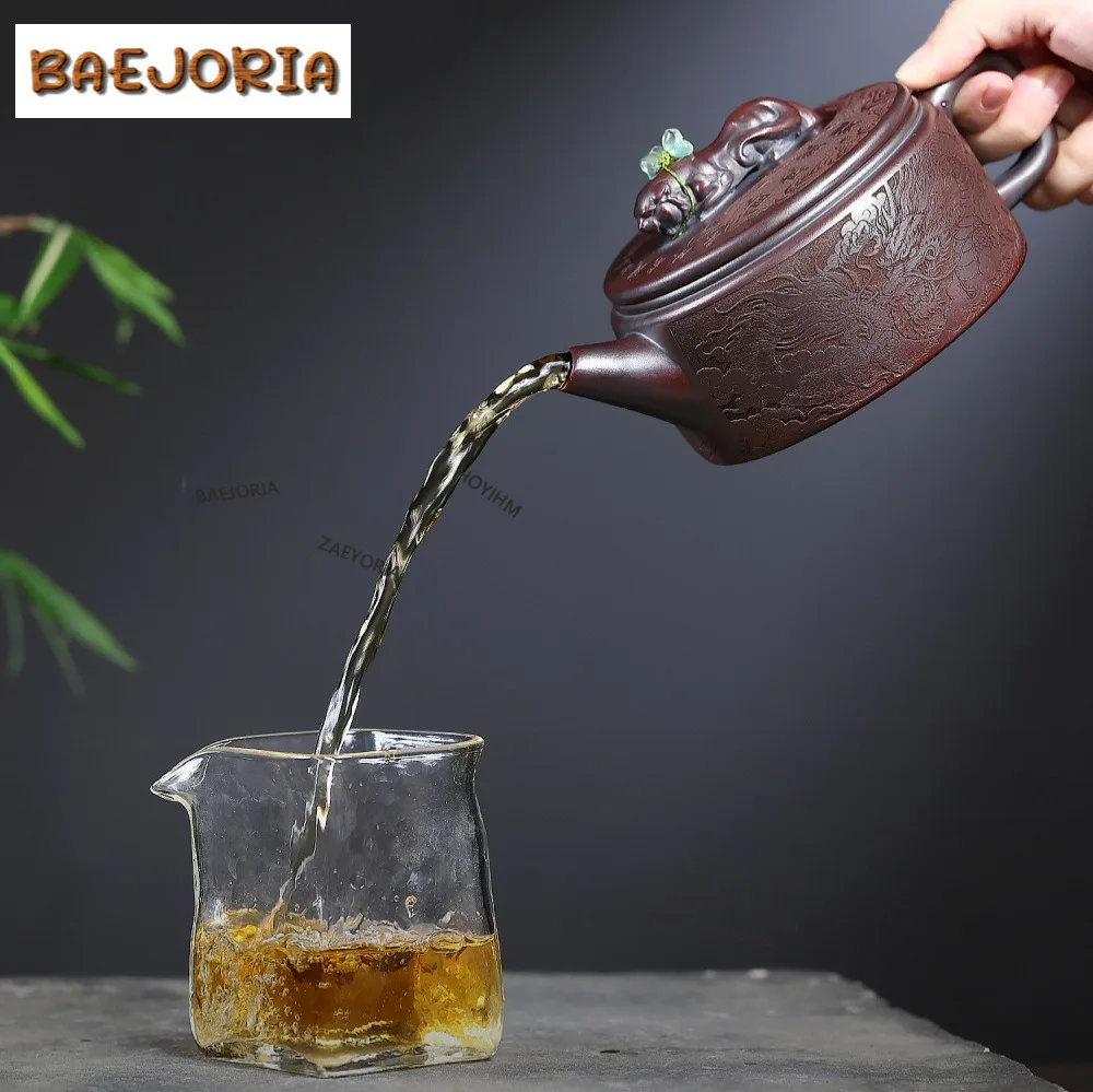 BAEJORIA 440ml Elegant Yixing Purple Clay Teapots Handmade Large Caliber Pot Raw Ore Antique Black Mud Kettle Zisha Tea Set