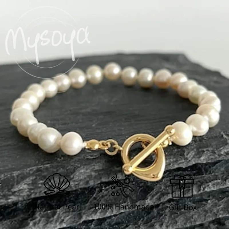 

MYSOYA браслет подружки невесты с белым пресноводным жемчугом 6-7 мм с подарочной коробкой для свадьбы/юму/день рождения/подарок на день Святого Валентина