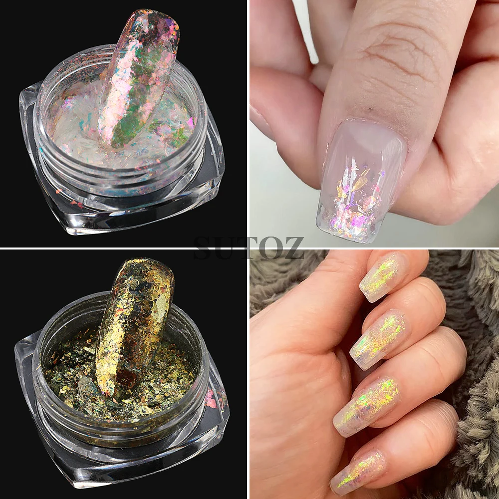 Ópalo iridiscente para uñas, láminas de polvo cromado con purpurina Aurora colorida, efecto camaleón, Material decorativo para manicura, LEBYJO-02