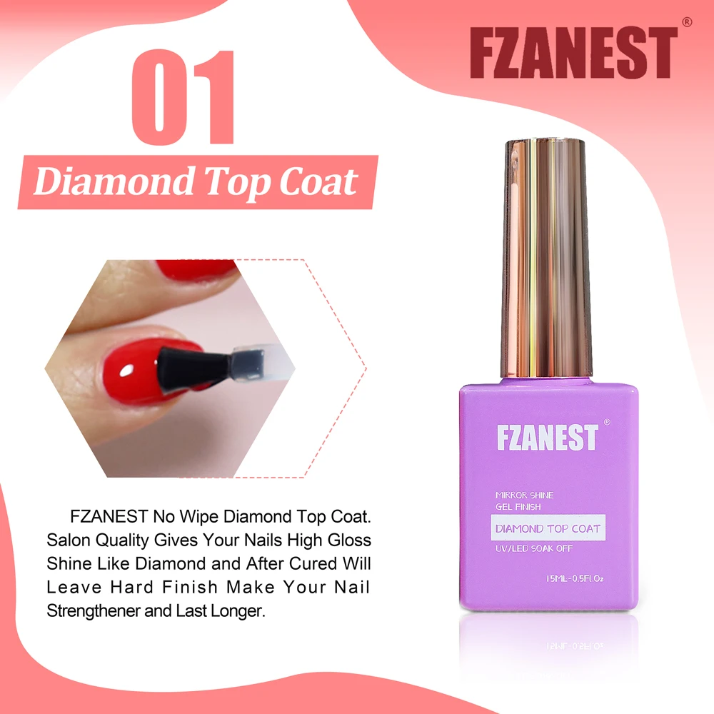 FZANEST 11 Types Nail Functional Gel Nail Polish Base Top Coat Function Gel 15ml Blossom Foil Transfer Gel Nail Remover