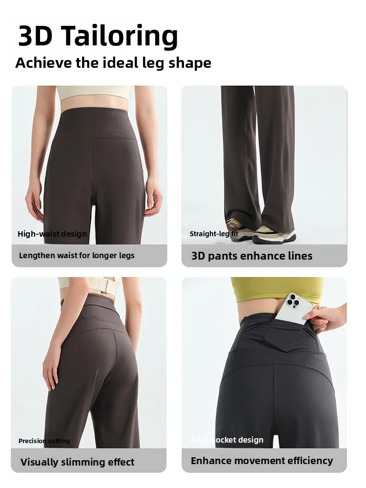 Pantaloni da yoga foderati in Fce a vita alta Pantaloni casual a gamba dritta Fitn Pantaloni larghi a gamba larga da donna plus Size Controllo della pancia