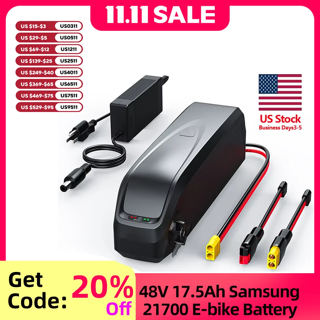 48V 17.5Ah Battery for Lithium hailong E-Bicycle EBike Battery 100-1500W Samsung Cell  50Amp BMS Motor with charger