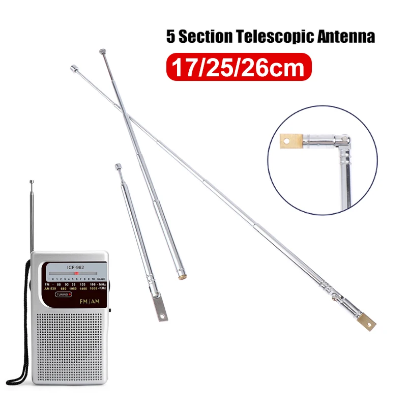 

New！17/25cm 5 Section Metal Full-Channel Am Fm Radio Antenna Telescopic Antenna Rotating Antenna Aerial M2.5