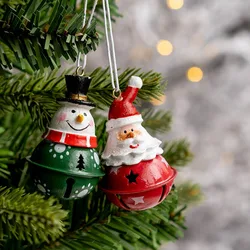 Iron Christmas Tree Ornaments Santa Snowman Deer Bell Hand Painting Pattern Xmas Hanging for Christmas Tree Holiday Decorations