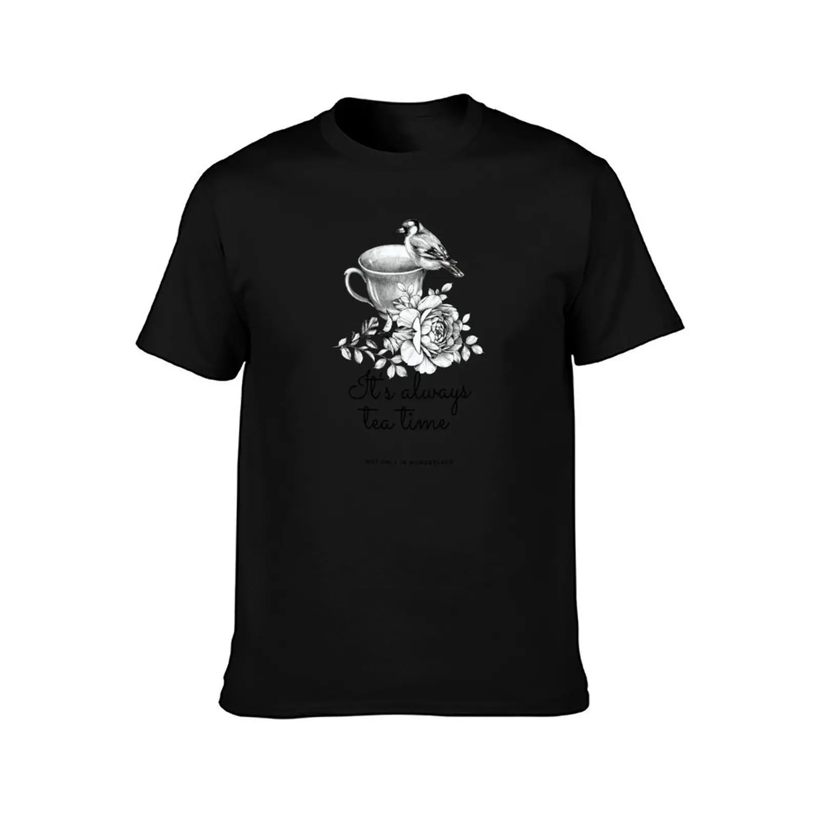 Romantic English style teacup, bird and flower T-Shirt Basic Lightweight Short Sleeve Tee T-Shirt