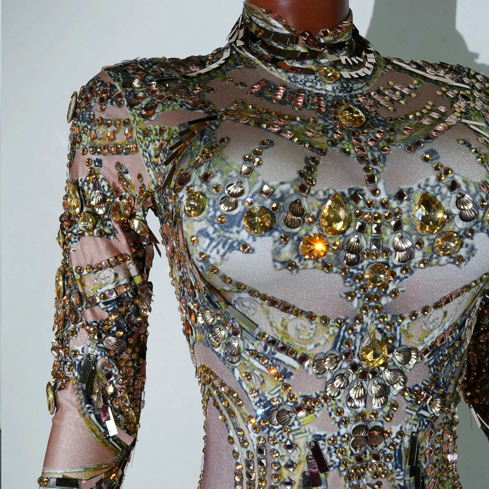 Роскошный комбинезон со стразами и длинными рукавами, женский комбинезон с блестками и бахромой, кристаллы, день рождения, танцовщица, сценические костюмы Drag Queen, костюмы для выступлений