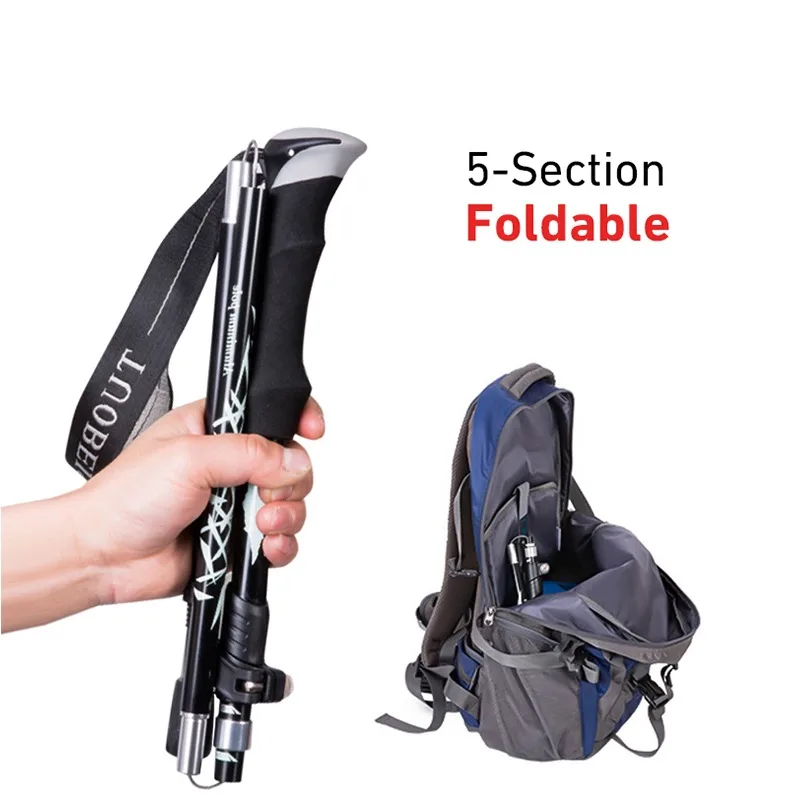 Outdoor Folding Pole 4-Section Portable Walking Hiking Telescopic Stick Lightweight Camping Climbing Stick Walking Cane Hiking