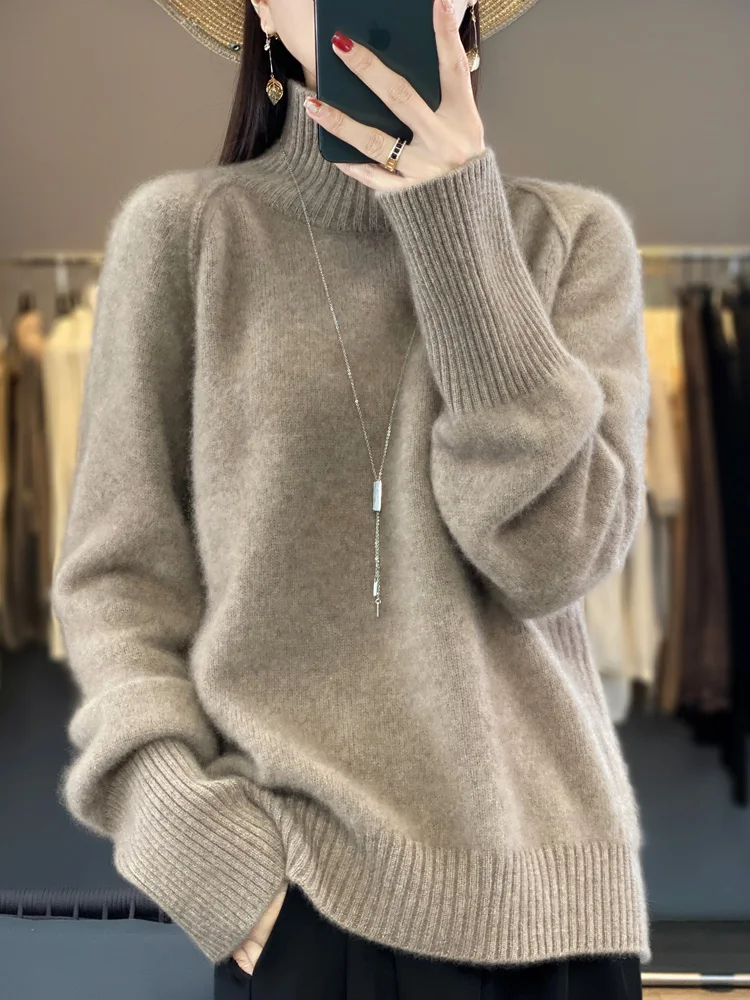 

Autumn Winter Women Turtleneck Pullover Sweater 100% Merino Wool Knitted Elegant Solid Cashmere Female Raglan Sleeve Popular Top