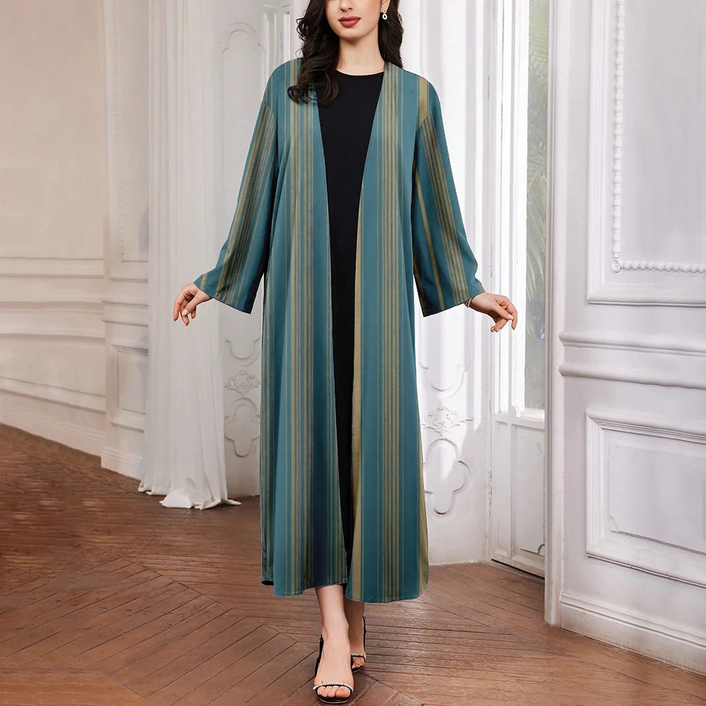 2024 Muslim Floor-Length Ankle-Length Robe Vintage Striped Women's Robe Dubai High Profile Ladies Exquisite Robe Arabic Clothing