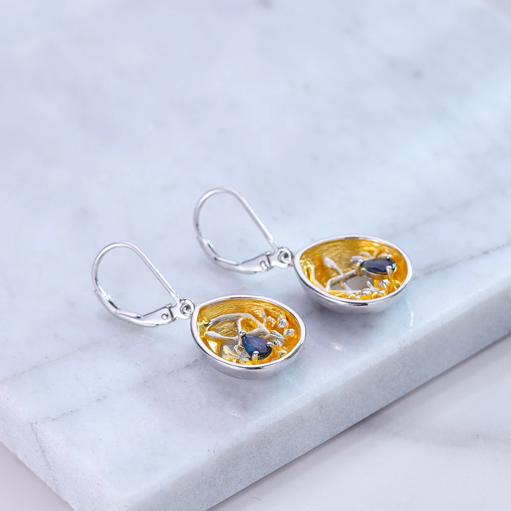 GEM'S BEAUTY  Shining GemStone Earrings 925 Sterling Silver Gold Plated Fine Jewelry Birthday Engagement Gift For Women