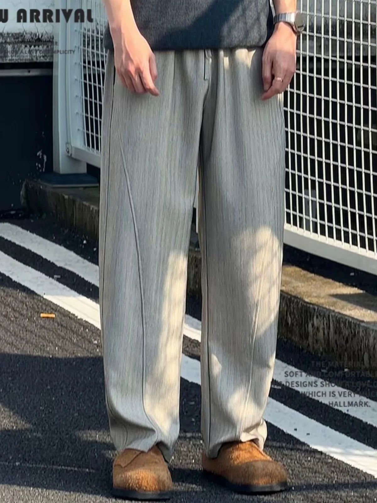 

Spring Summer Men's Casual Pants Vintage Checkered Drapey Straight Loose Breathable Wide Leg Long Trousers Business Versatile