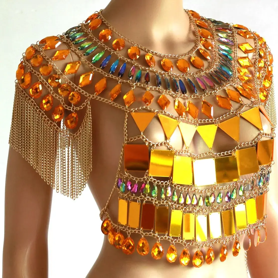 2024  Gold fringe shoulder chain  Color breast chain decorative chain