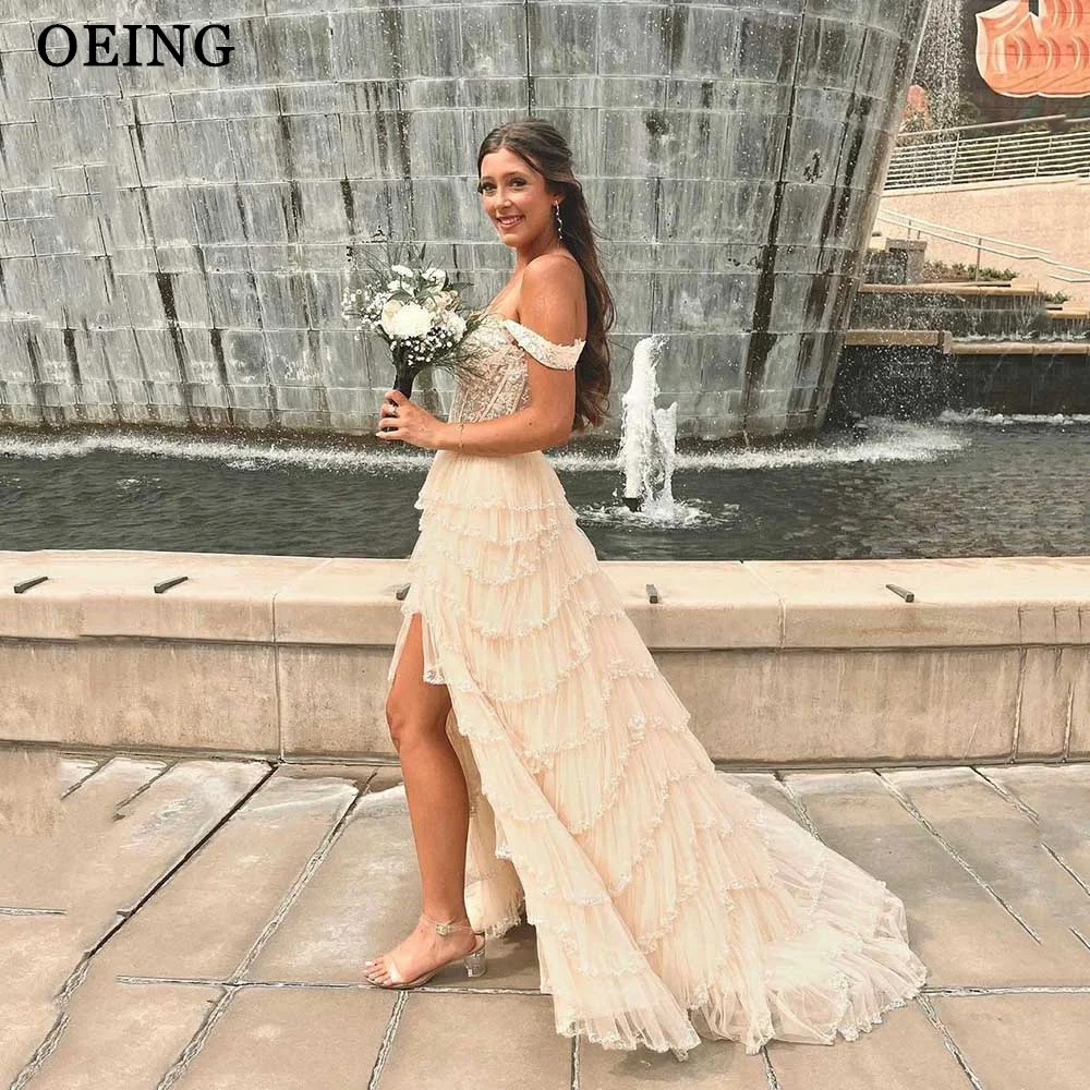 

OEING Glitter Prom Dresses Fairy Off the Shoulder Side Split Party Dress For Women Princess Formal Wedding Gowns Summer 2024