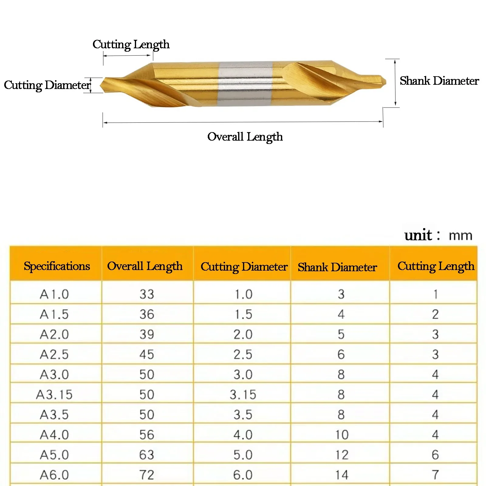 3pcs HSS Center Drill Bit Set M35 1/2/3/4/5/6mm Cobalt Containing Coated High Speed Steel Tool Fully Ground Metalwork Hole Drill