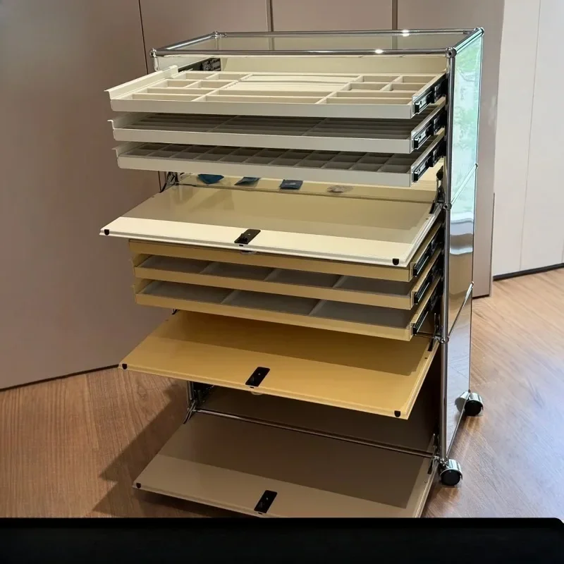 

Storage cabinet Bedroom cloakroom ins Stainless steel glass display cabinet Jewelry cabinet