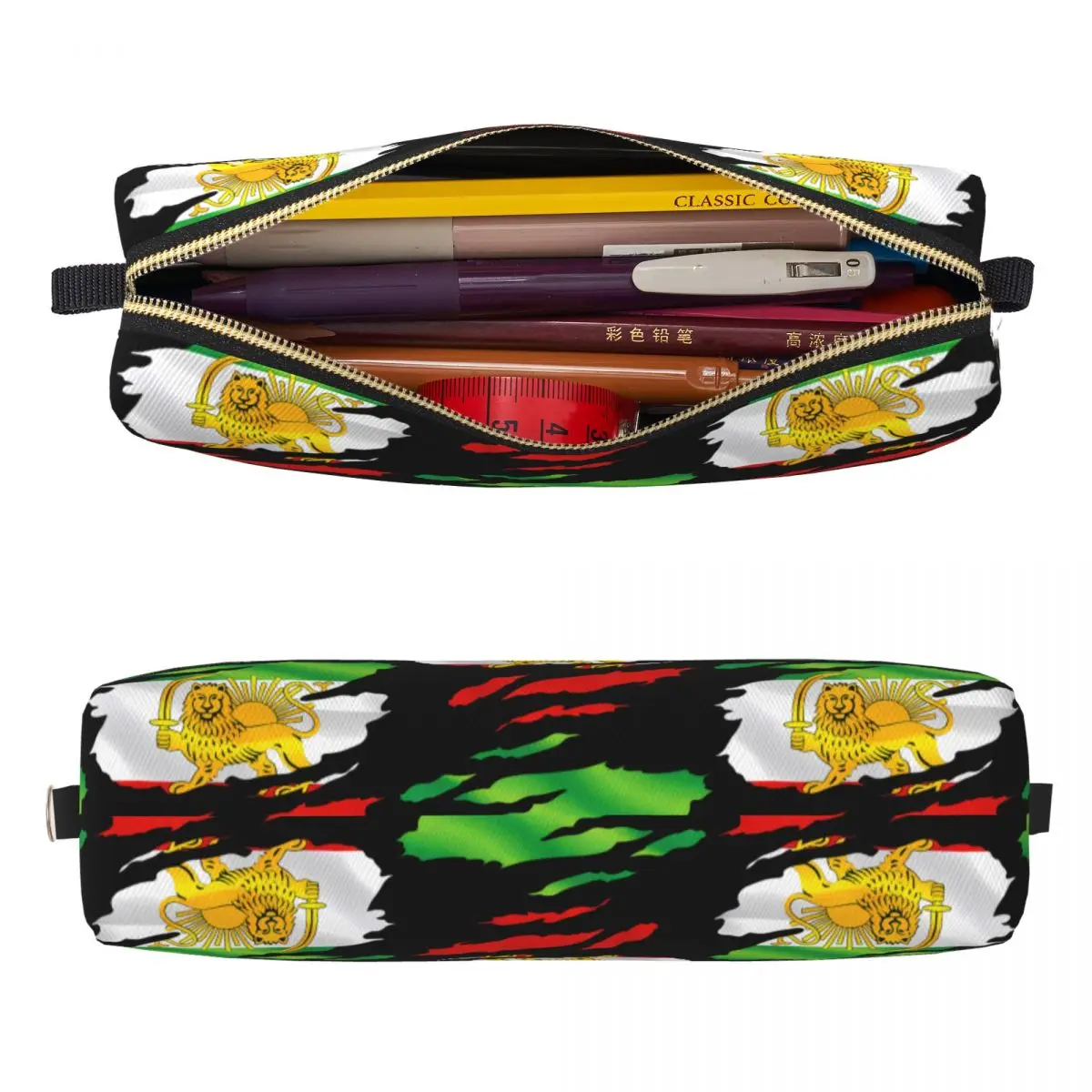 Iran Persian Flag With Lion Sun And Crown Pencil Case Pencilcases Pen Box Large Storage Bag School Supplies Zipper Stationery