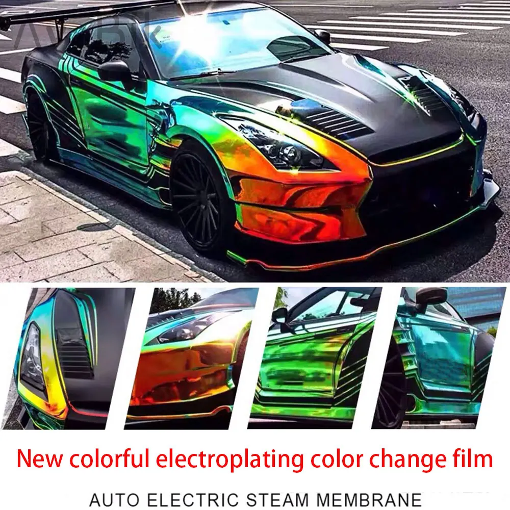 60cm Rainbow Plating glod chameleon Film Vinyl Wrap Car Accessories Universal Smart DIY With Air Release Stickers Low Tack Glue
