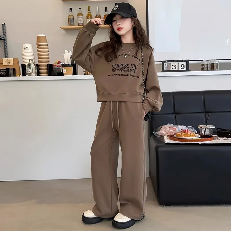 

RAISE Children Girls 2PCS Clothes Set Cotton Letter Print Round Collar Sweatshir Suit Loose Solid Elastic Waist Pant Tracksuits