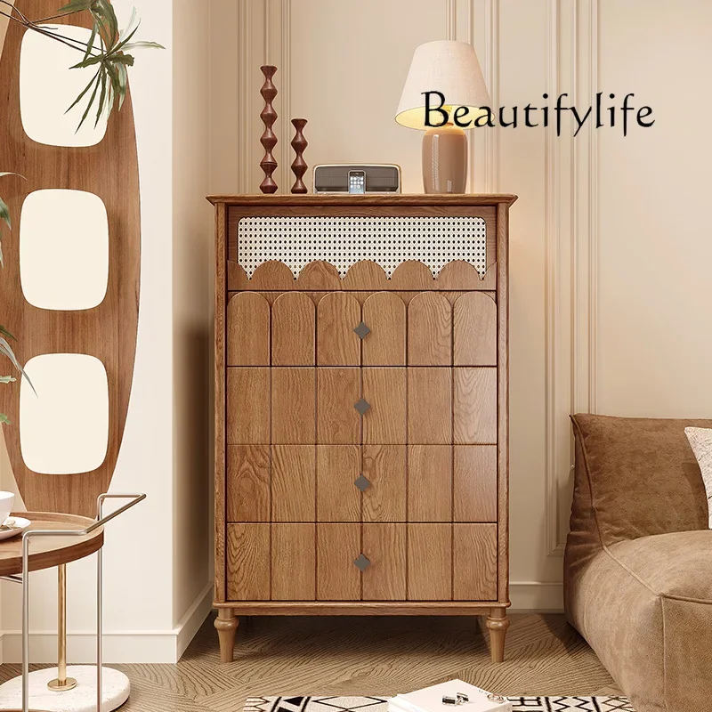 

Solid wood chest of drawers French retro living room bedroom integrated storage cabinet household storage drawer storage cabinet
