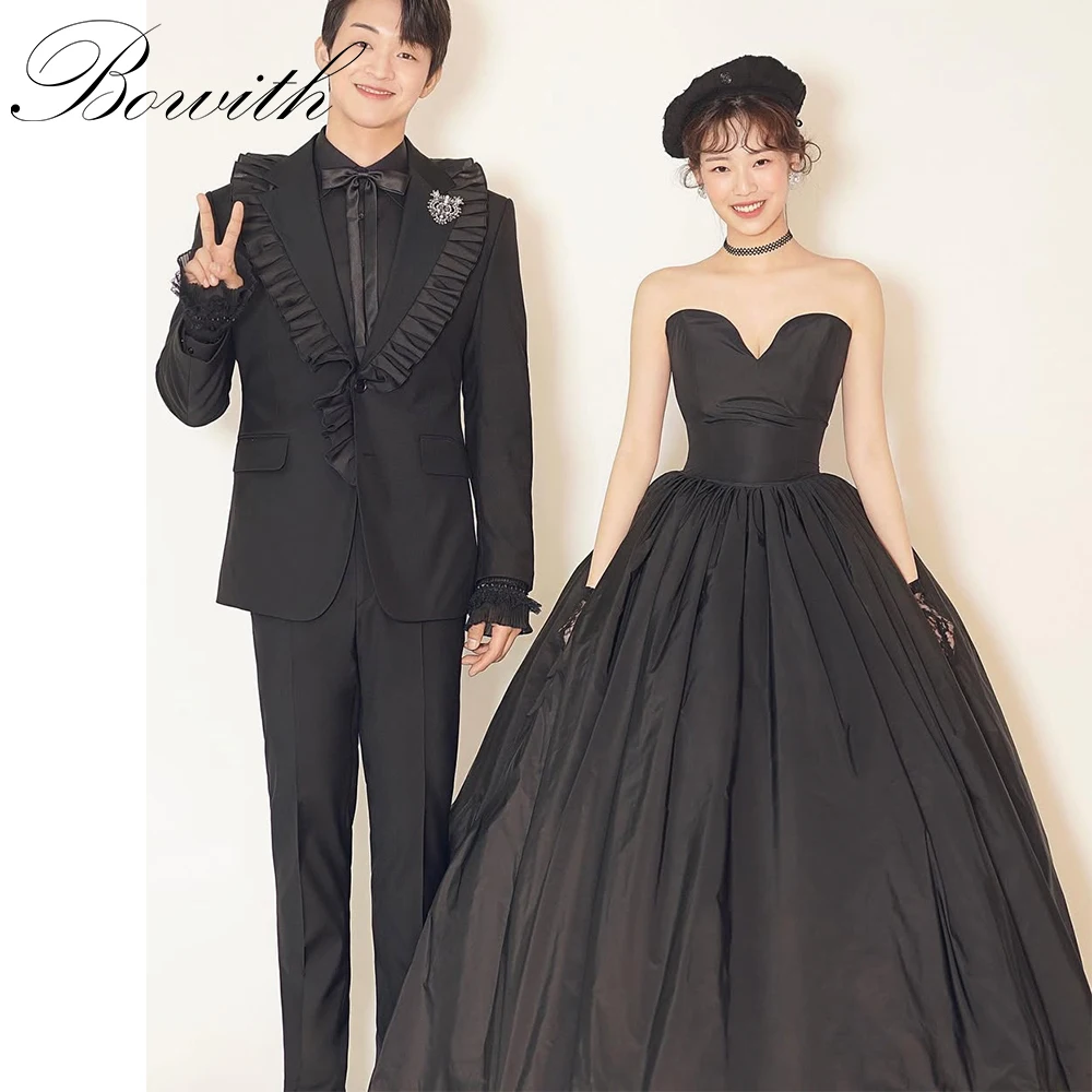 

Bowith Черное милое вечернее платье принцессы без бретелек, корейские свадебные платья по индивидуальному заказу, платье для фотосессии