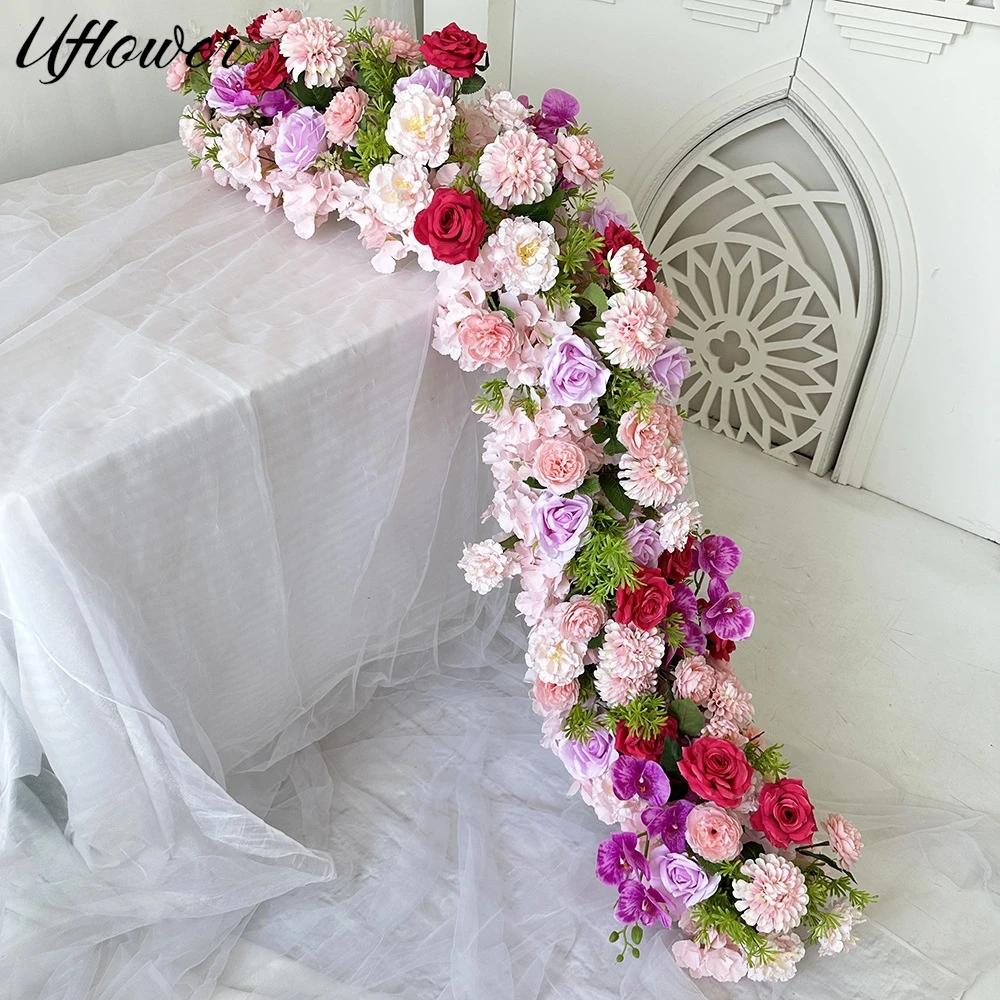 

Uflower 200 см Розовая Красная Роза Искусственный Цветок Ряд Свадебный Фон Стол Центральный Реквизит Цветок Настенный Декор Вечеринка Сцена Цветочный