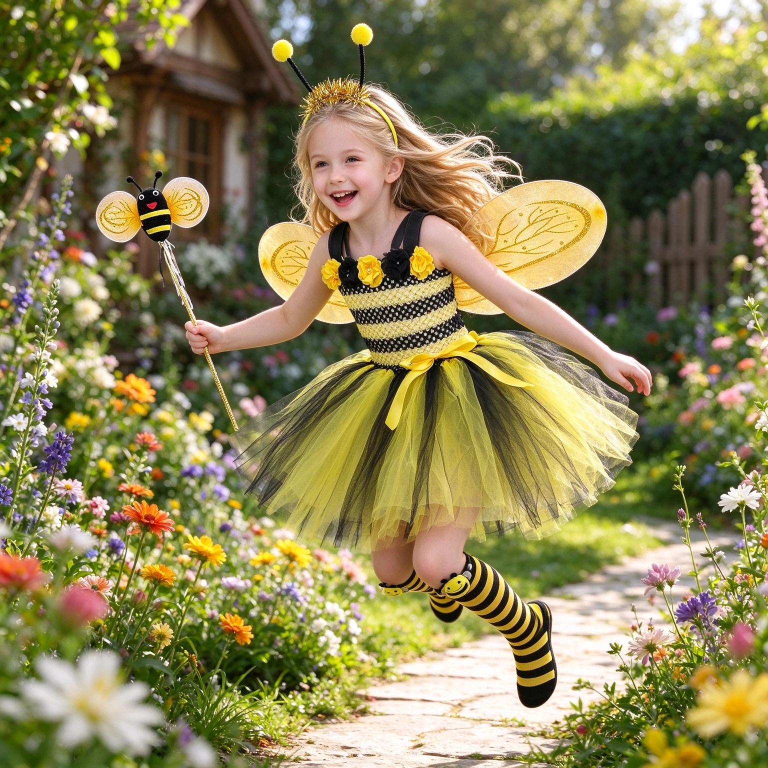 Fantasia Girls Bumble Bee Yellow Black Tulle Tutu Dress Kids Halloween Cosplay Carnival Birthday Bee Theme Party Fancy Dress Up