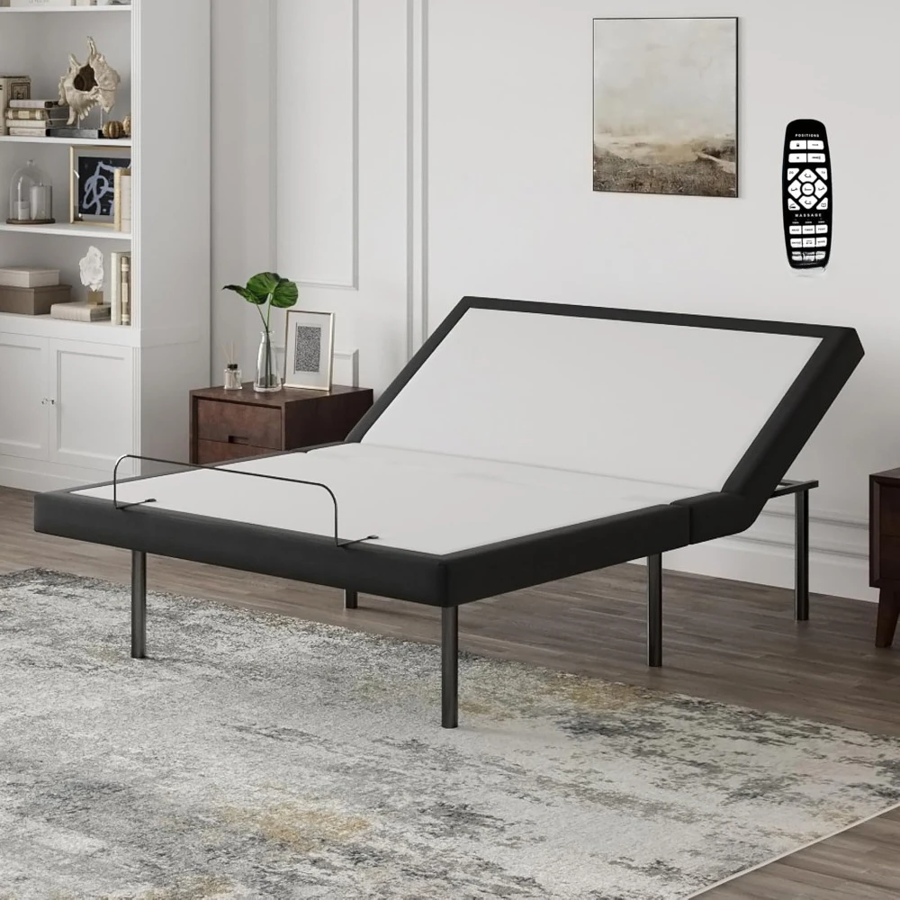 Base ajustável Bed Frame com controle remoto sem fio, gravidade zero e configurações de massagem, portas USB, cama relaxante