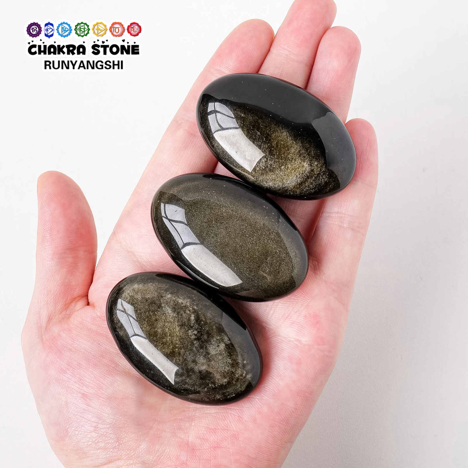 Gema de cristal Natural de obsidiana dorada, juguete de pulgar de piedra de Palma, artesanías de compresa caliente, salud curativa, energía familiar, regalos de piedras preciosas