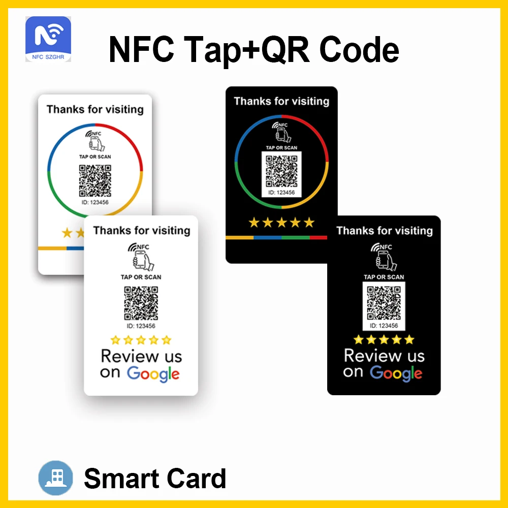 NFC 215 Programmable QR code Google Review Card Unlimited Free QR Code Changes Improve Evaluation Quickly Configure Feedback